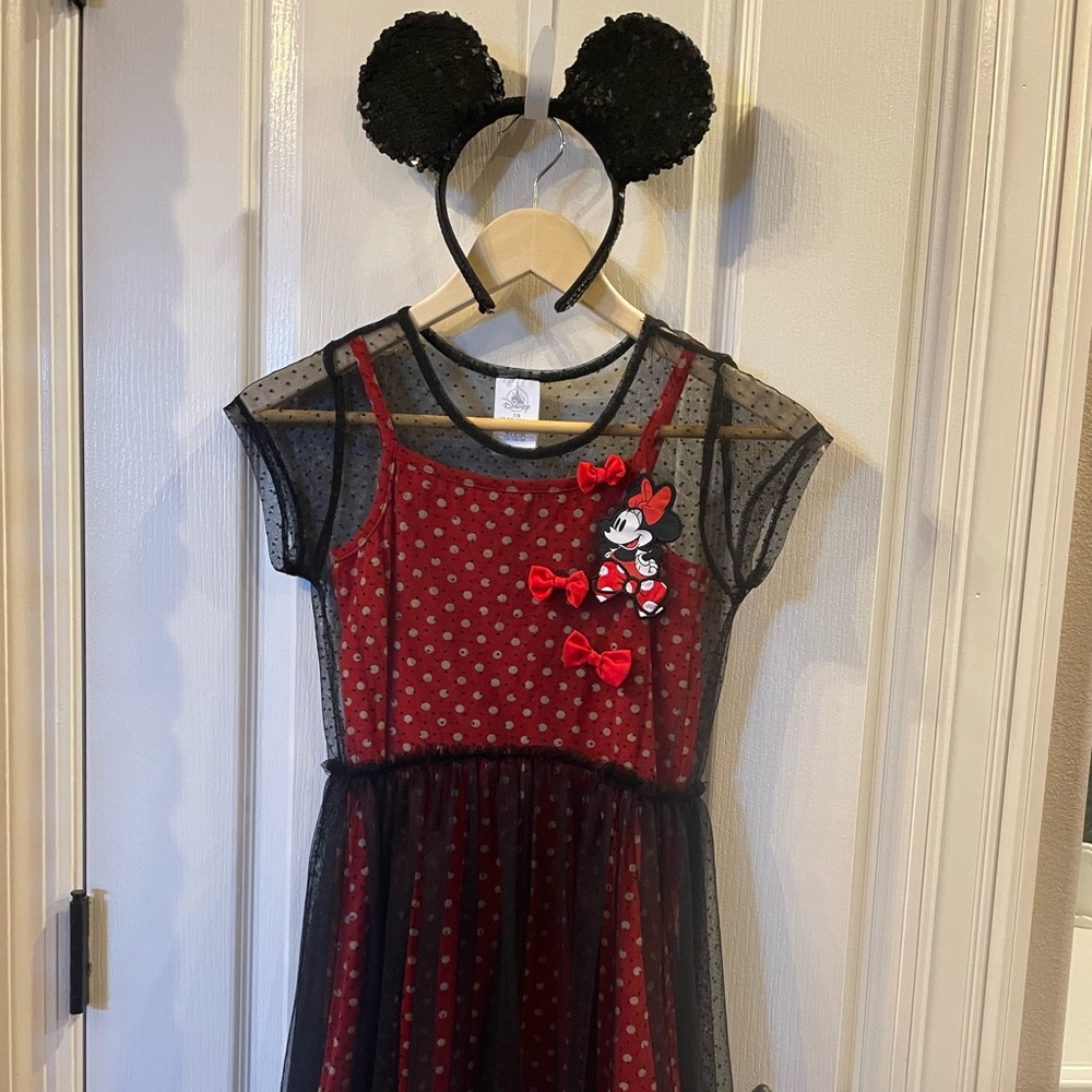 Disney Minnie Red and Black Polka Dot Dress and Ears - Picture 1 of 5